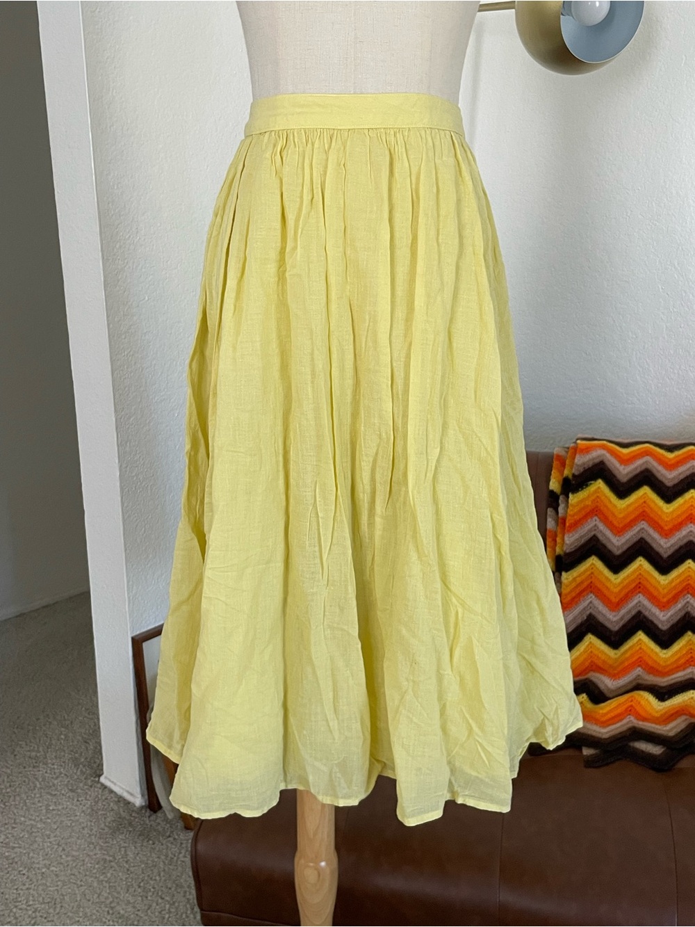 Y2K City Lights Boho Summer Yellow Pleated Midi Skirt